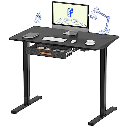 FLEXISPOT Standing Desk with Drawer Electric Sit Stand Desk with 48 x 24 Inches Whole-Piece Desktop Ergonomic Memory Controller Adjustable Height Desk(White Frame + 48" Bamboo Texture Desktop)