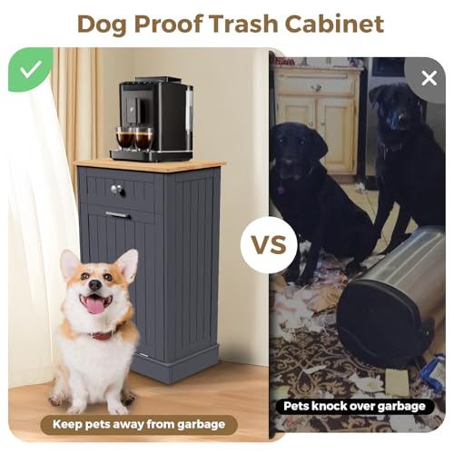 Tilt Out Trash Cabinet with Hideaway Drawer and Bamboo Cutting Board J46442