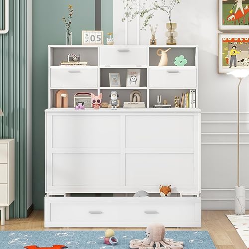 Queen Size Murphy Bed with Bookcase and Drawer C763252