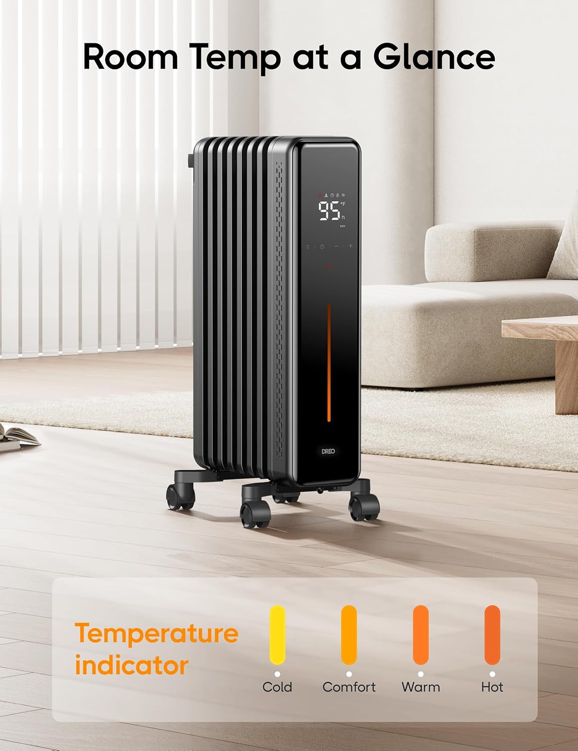 1500W Radiator Heater with Remote Control, Oscillating Space Heater for Indoor Use Q4580