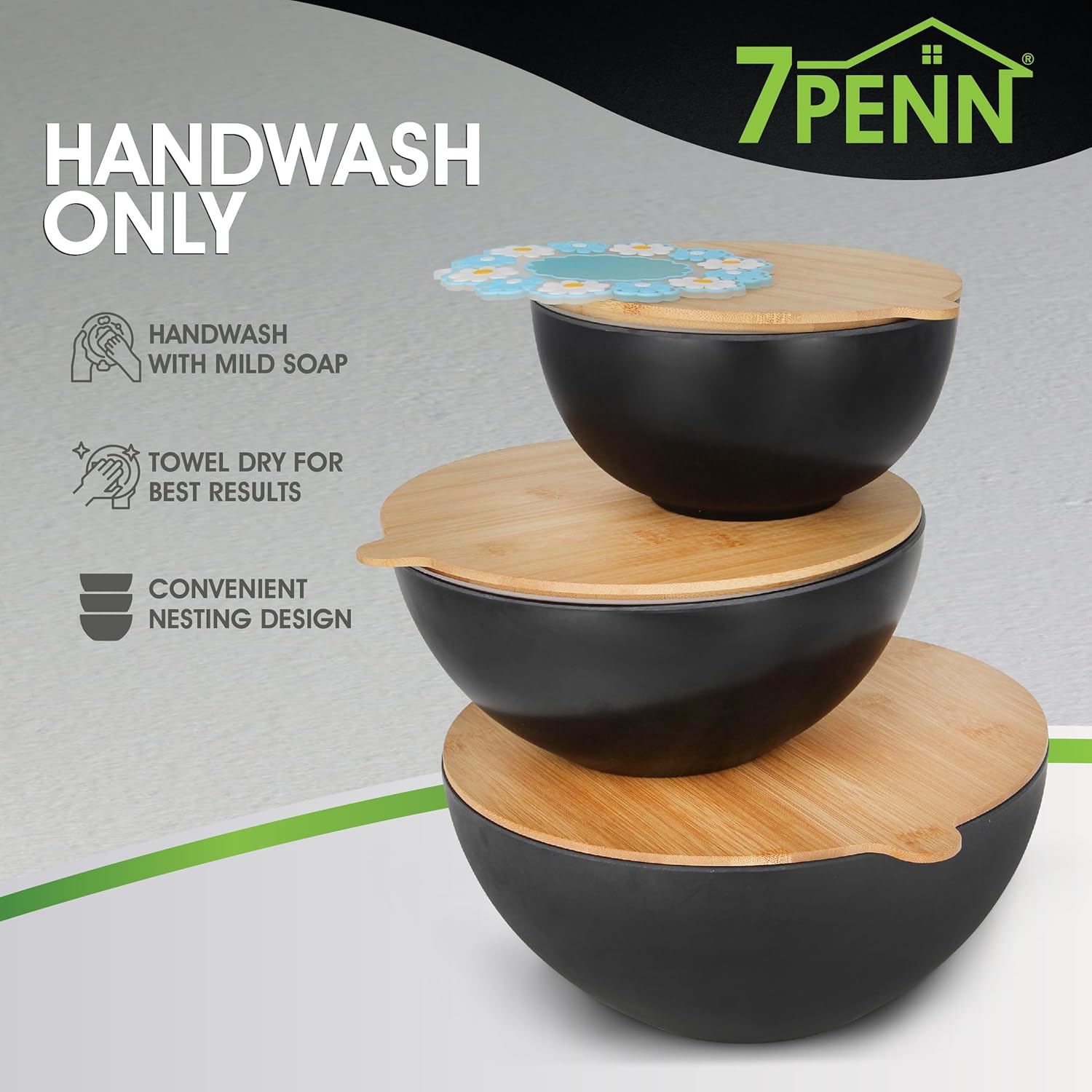 Mixing Bowl Set with Lids - 3 Piece Bamboo Fiber Nesting Bowls with Cutting Board Lids H347