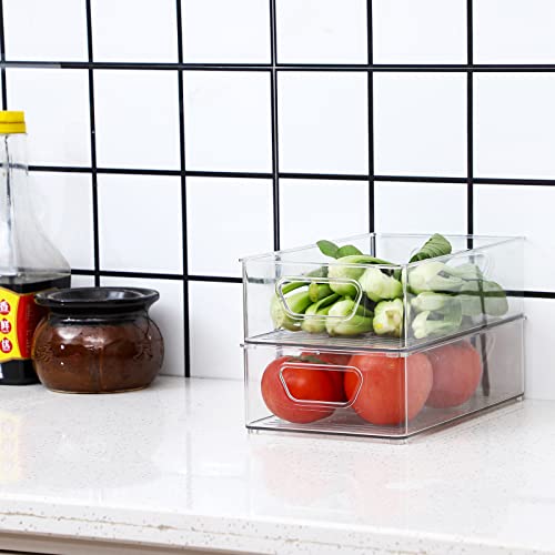 Stackable Clear Plastic Pantry Organizer Bins for Kitchen, Fridge, and Cabinet Storage P3917