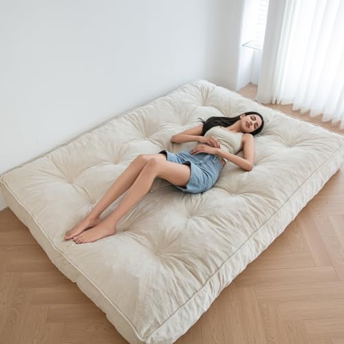 8" Futon Mattress Full Size, Velvet Floor Mattress for Adults, Beige I92411