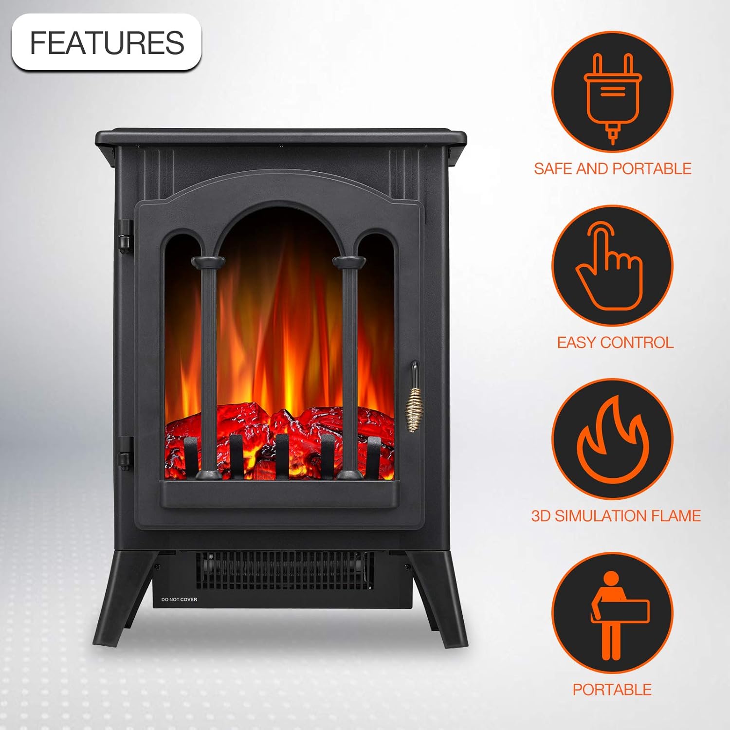 3D Infrared Electric Fireplace Heater, Freestanding, Adjustable Brightness Y15676