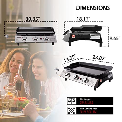 3-Burner Portable Gas Grill Griddle for Camping and Tailgating E48818