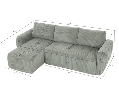Modular Sectional Sleeper Sofa with Storage, Convertible L-Shape Couch, Light Grey Z72959