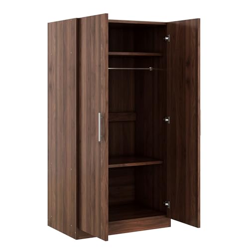 Wooden 2-Door Wardrobe with Shelves and Hanging Rail D6011