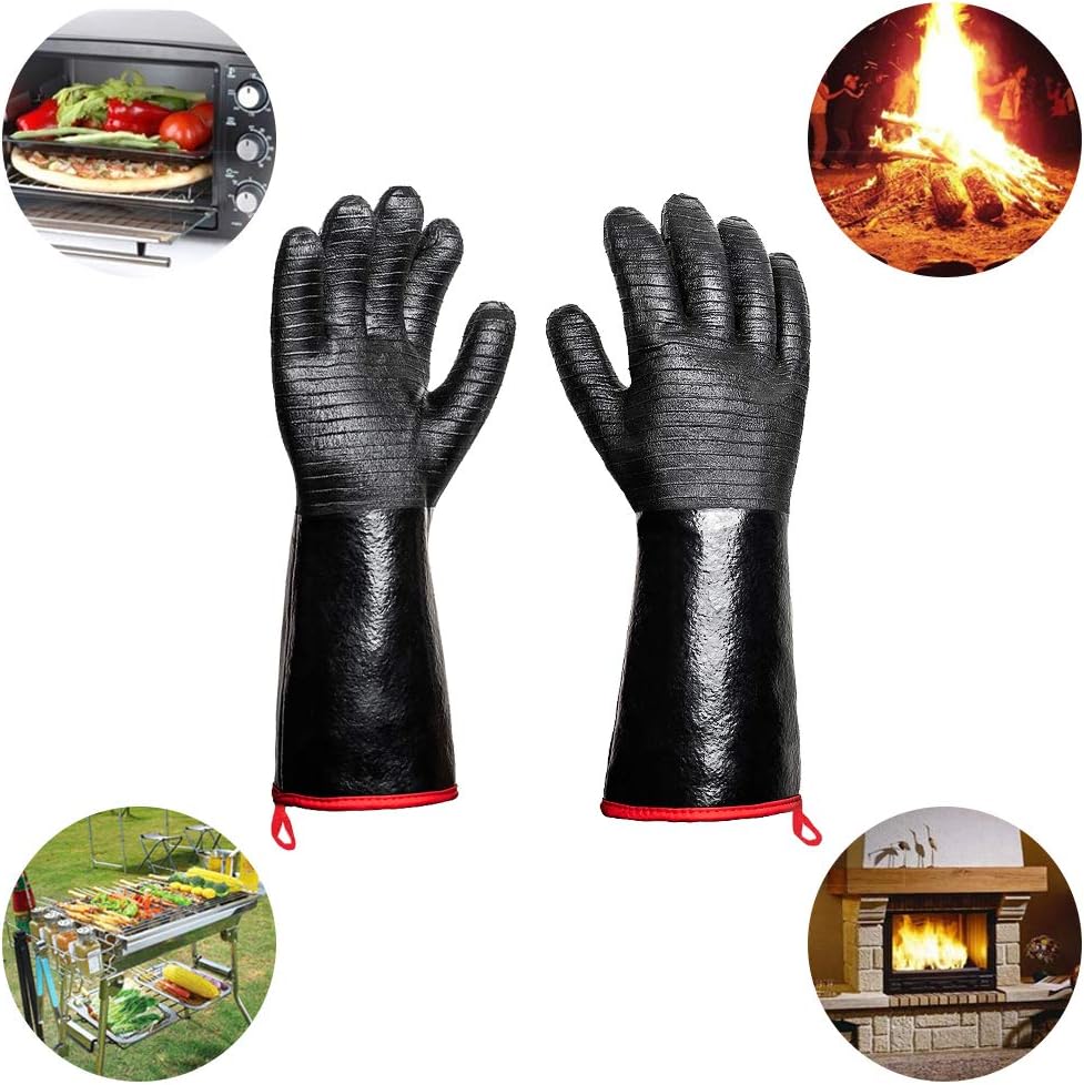 Extreme Heat Resistant Grill Gloves, Waterproof Long Sleeve, Fireproof Oil Resistant, 14-Inch T99425