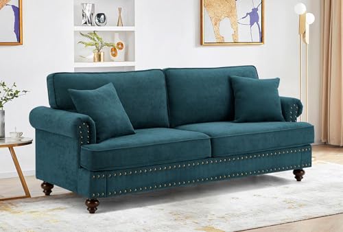 Green Fabric 3 Seater Chesterfield Sofa with Rolled Arms U6874