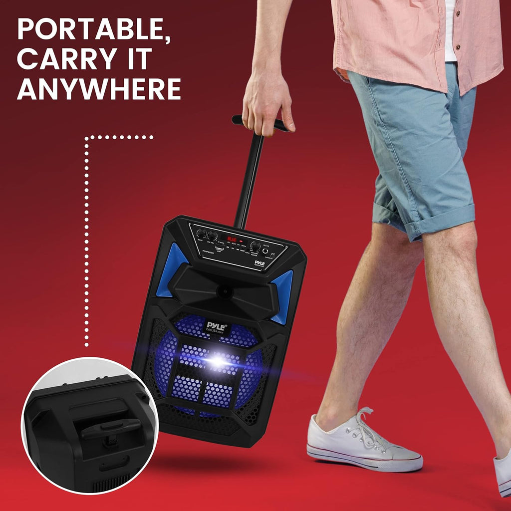 Portable Bluetooth PA Speaker System with Microphone, Party Lights, MP3/USB/SD, FM Radio, Rolling Wheels M5624