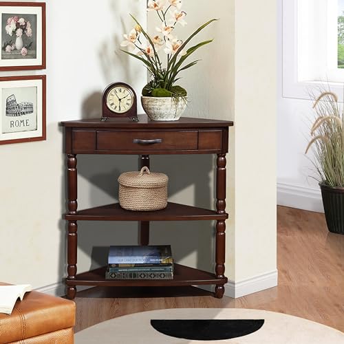 Corner Table, 3-Tier Wood End Table with Solid Wood Legs for Living Room E603804