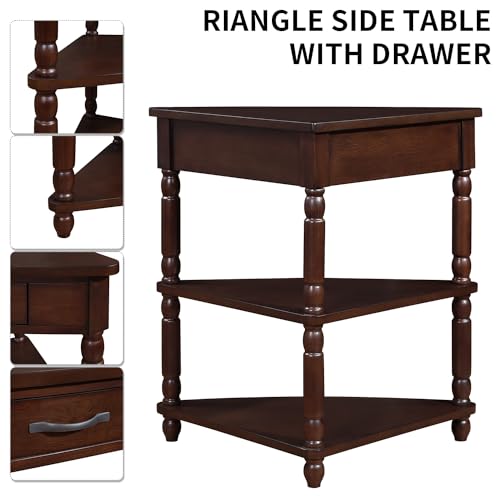 Corner Table, 3-Tier Wood End Table with Solid Wood Legs for Living Room E603804