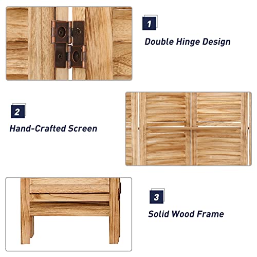 4 Panel Wooden Room Divider with Shelves, Freestanding Folding Privacy Screen B355