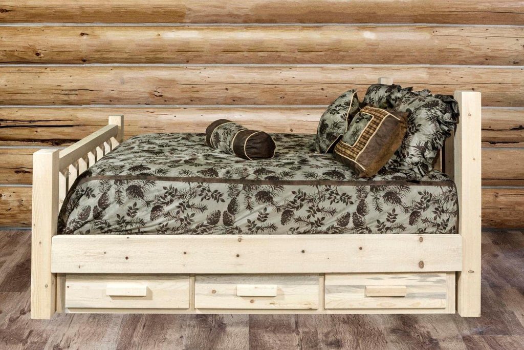 Twin Bed with Storage, Clear Lacquer Finish Q4129