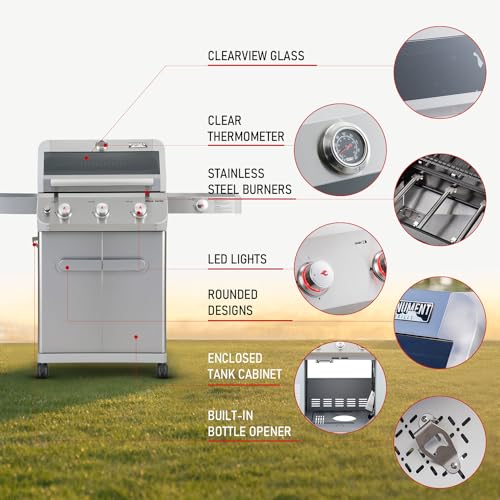 Stainless Steel 3 Burner Propane Gas Grill with Side Burner U8169