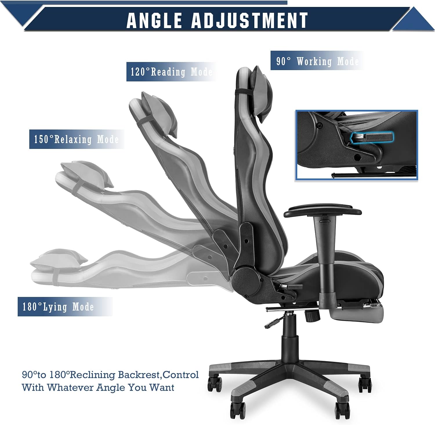Gaming Chair with Footrest, Swivel Desk Chair, Adjustable Headrest and Lumbar Pillow C3198