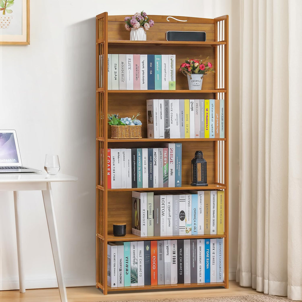 6-Tier Bamboo Bookshelf Freestanding Tall Narrow Bookcase V309378