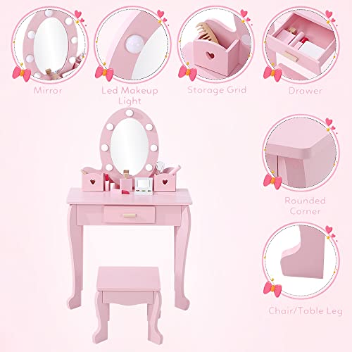 Kids Vanity Set with Mirror and Lights for Girls D277