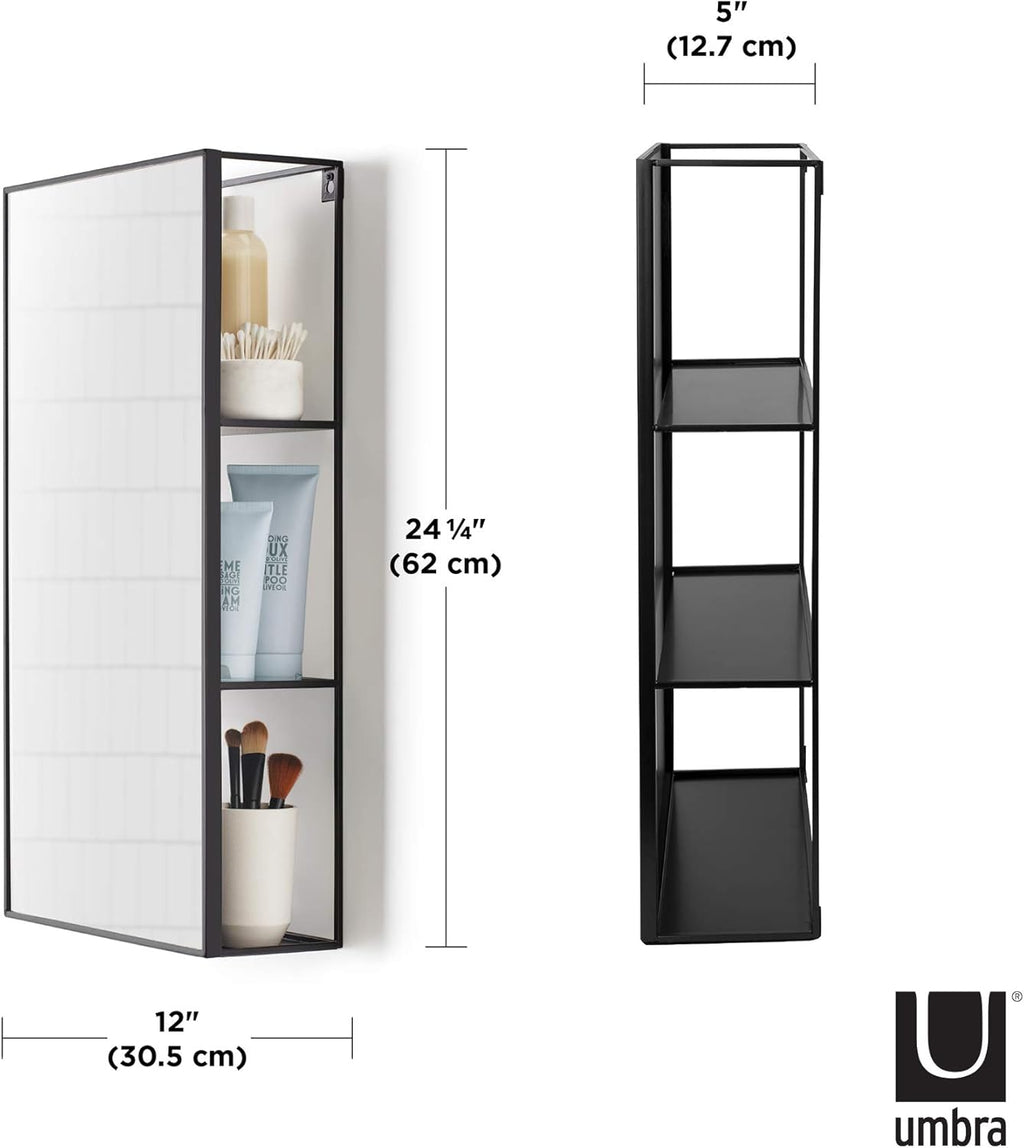 Black Metal Bathroom Mirror Storage Cabinet with 3 Shelves G8110