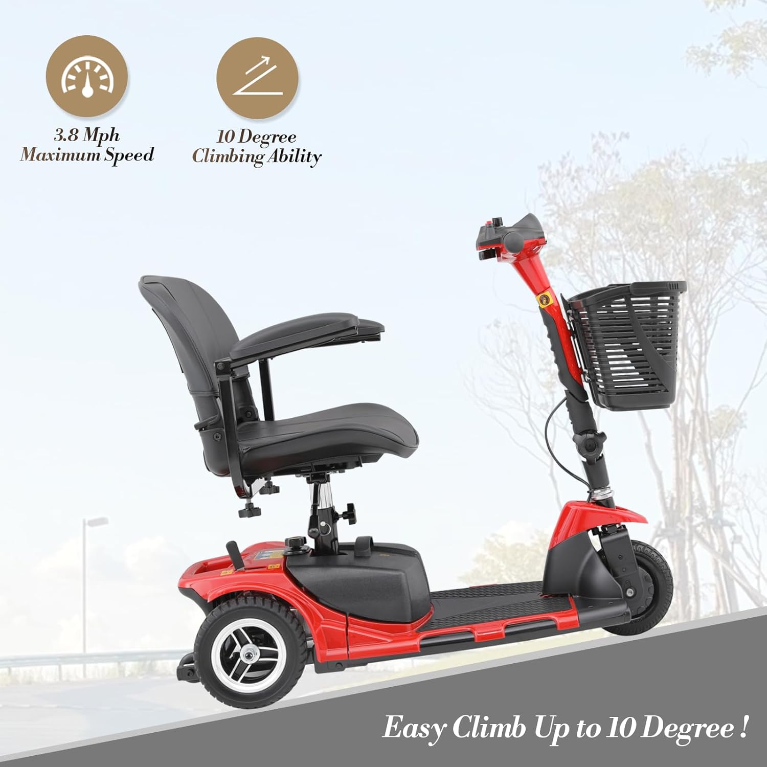 3 Wheel Mobility Scooter for Adults Seniors, Foldable Electric with Seat S3124