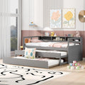 Bellemave Twin XL Daybed with 2 Trundle Beds Wood Platform Bed with Storage Headboard, Twin XL Day Bed Frame with USB Charging and Light for Bedroom and Living Room, Gray