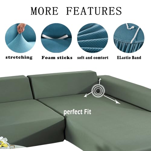 Stretch Sectional Couch Covers, 2 pcs Spandex Non Slip with Elastic Bottom for L Shape Sofa K9447
