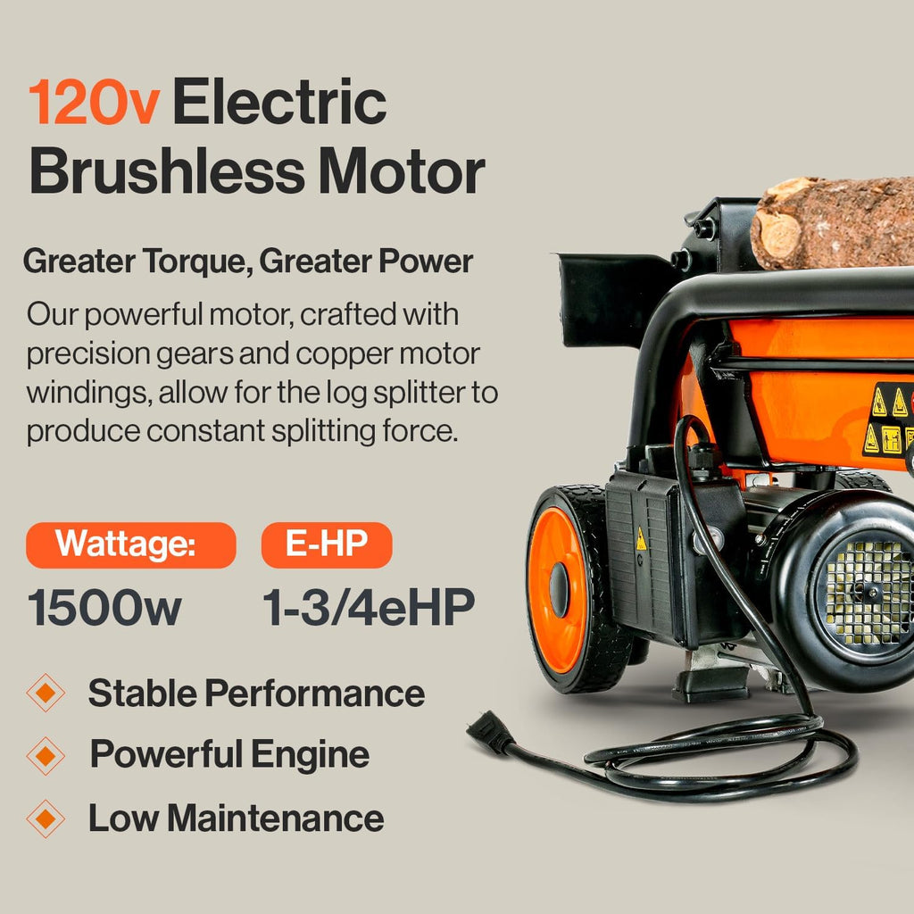 Electric Log Splitter 6 Ton Portable with Steel Wedge F595