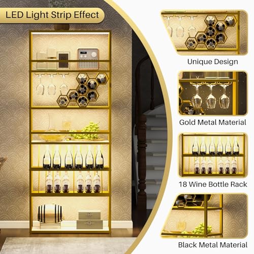 Wine Rack with LED Lights, 6 Tier Freestanding Floor Storage Shelves Z8394
