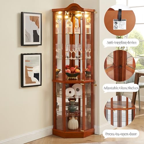 Corner Display Cabinet with Glass Doors and Adjustable Shelves K68682
