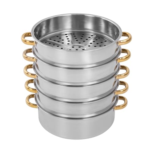 5 Tier Stackable Stainless Steel Steamer Pot with Glass Lid, 28cm A983