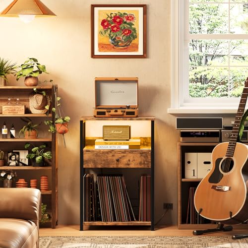Record Player Stand with Vinyl Storage and Drawer K350748