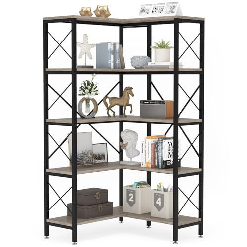 5-Shelf Corner Bookshelf, Modern Bookcase, Tall Storage Display Rack Z981