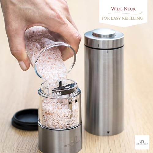 Salt and Pepper Grinder Set, Battery Operated Stainless Steel Mill with Light U4035