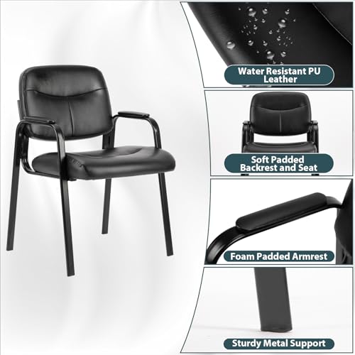 Office Guest Reception Chair with Lumbar Support, PU Leather, Black N148