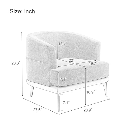 Accent Barrel Chair with Linen and PU, Metal Legs F608076