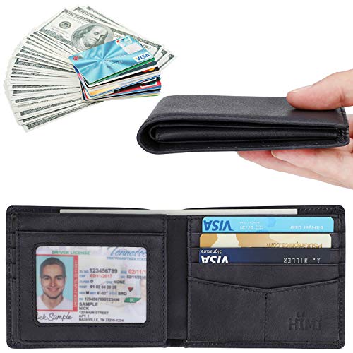 Men's Leather RFID Blocking Bifold Wallet with 2 ID Windows L317622