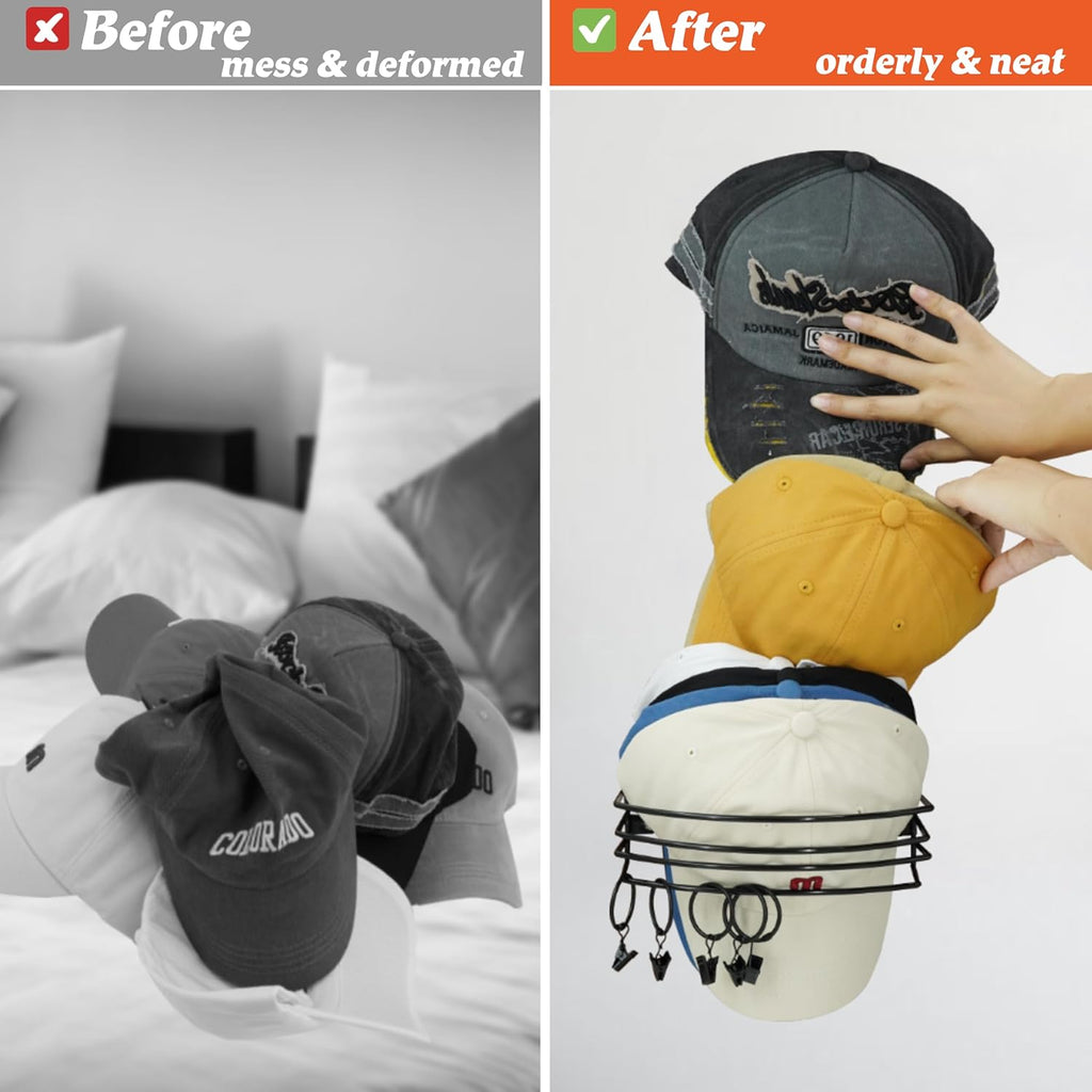 Wall Hat Rack with 10 Clips, Holds Up to 35 Caps A785258