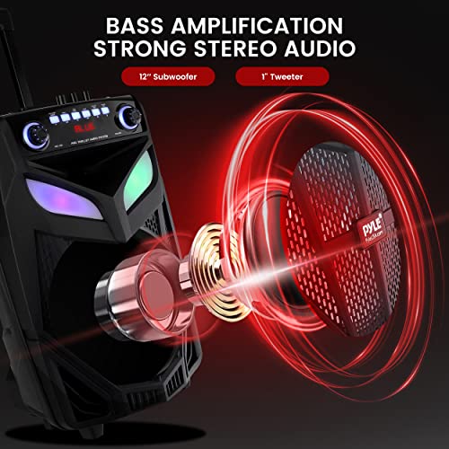 Portable Bluetooth PA Speaker System with Party Lights, USB/SD Reader, FM Radio, Rolling Wheels, Wireless Microphone, Remote F5862