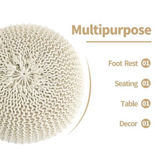 Knitted Ottoman Pouf Cover, 100% Cotton Round Foot Stool, Navy Blue E40008