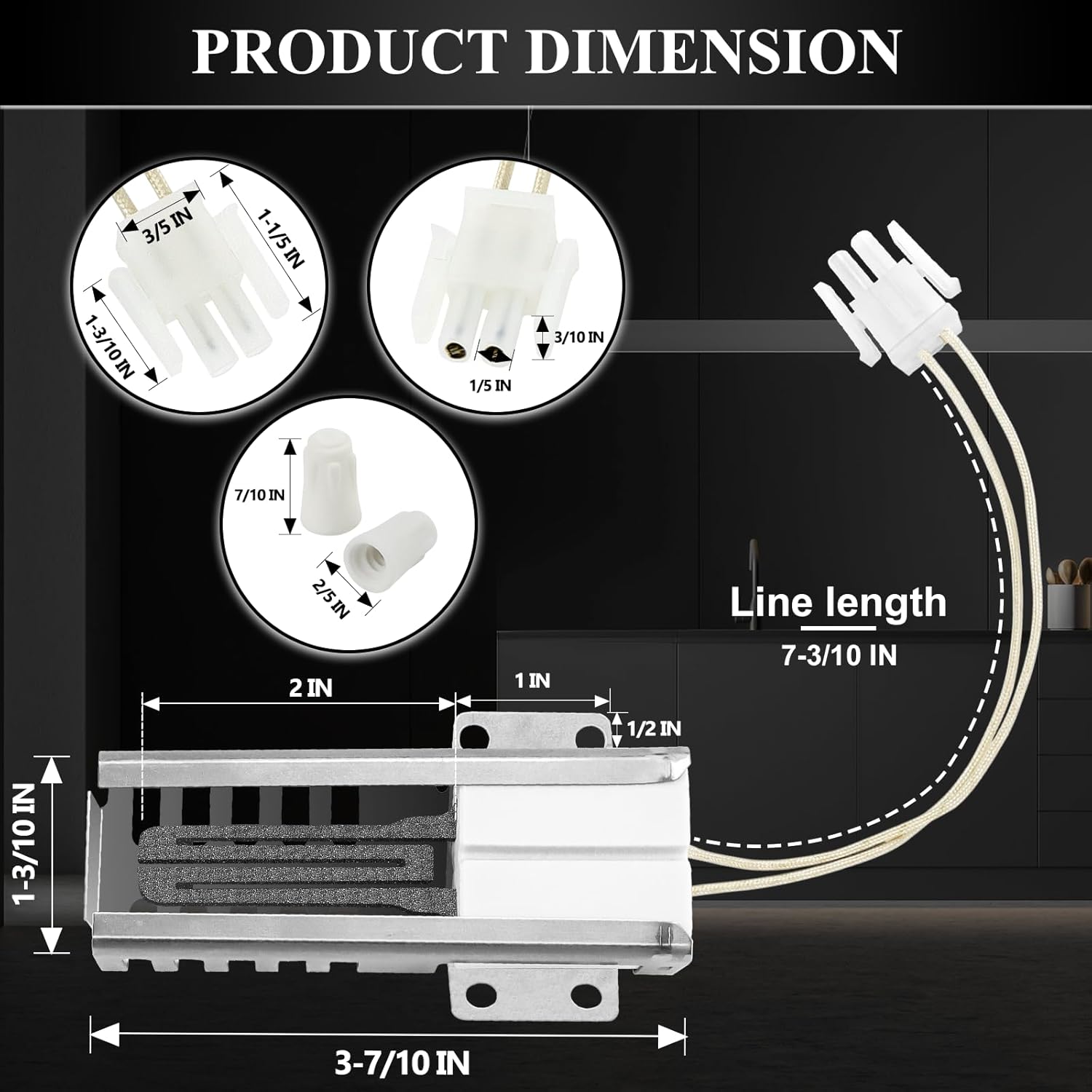 Gas Range Oven Flat Igniter with Connector Plug T301