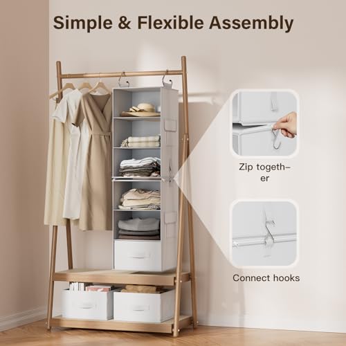 6-Shelf Hanging Closet Organizer with 3 Removable Drawers G6907