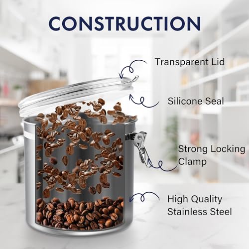 165oz Stainless Steel Airtight Food Storage Canister with Clear Lid and Locking Clamp A36031