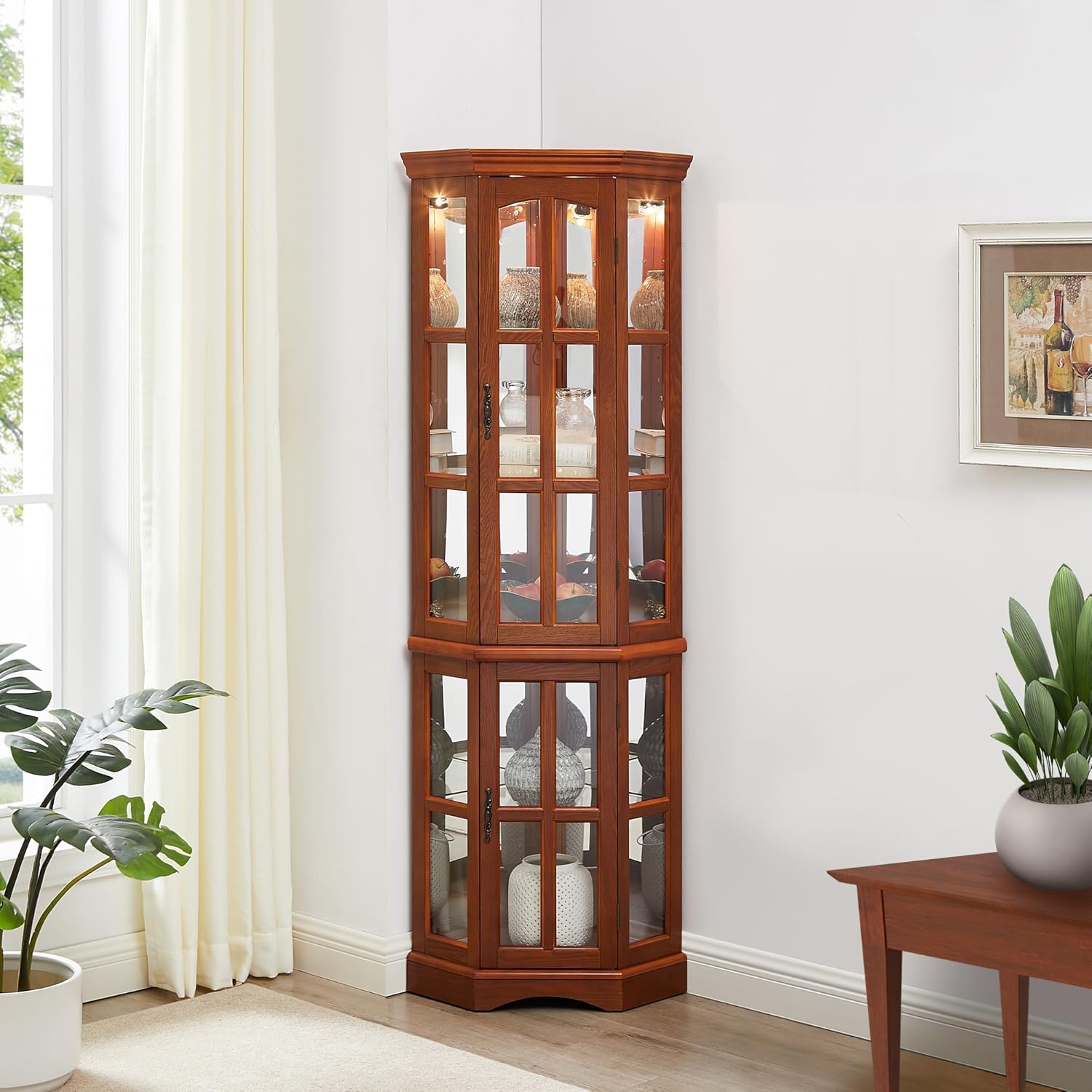 Glass Corner Display Cabinet with 5 Shelves and Lighting B4908