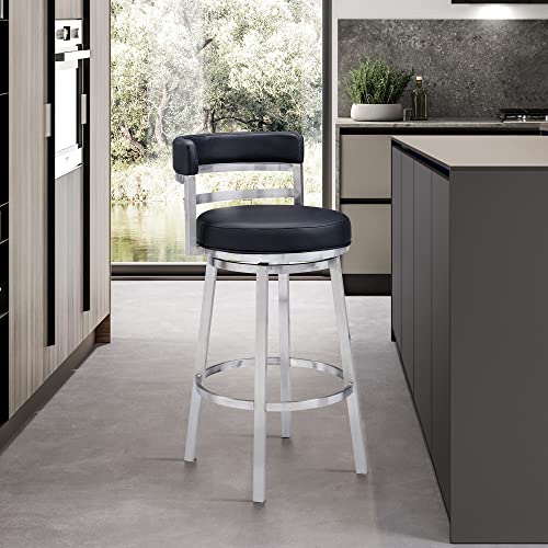 26" Counter Height Swivel Bar Stool with Faux Leather and Stainless Steel D1930