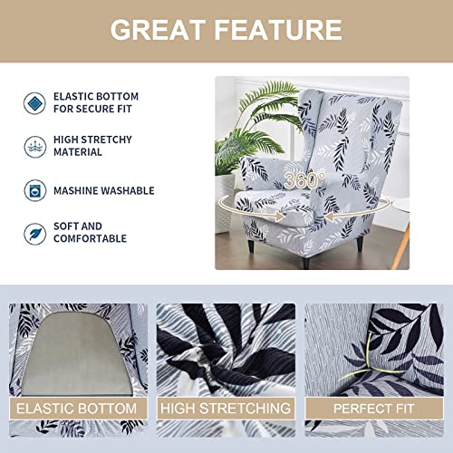 Wingback Chair Slipcover 2 Piece Washable Jacquard Furniture Protector with Elastic Bottom V153