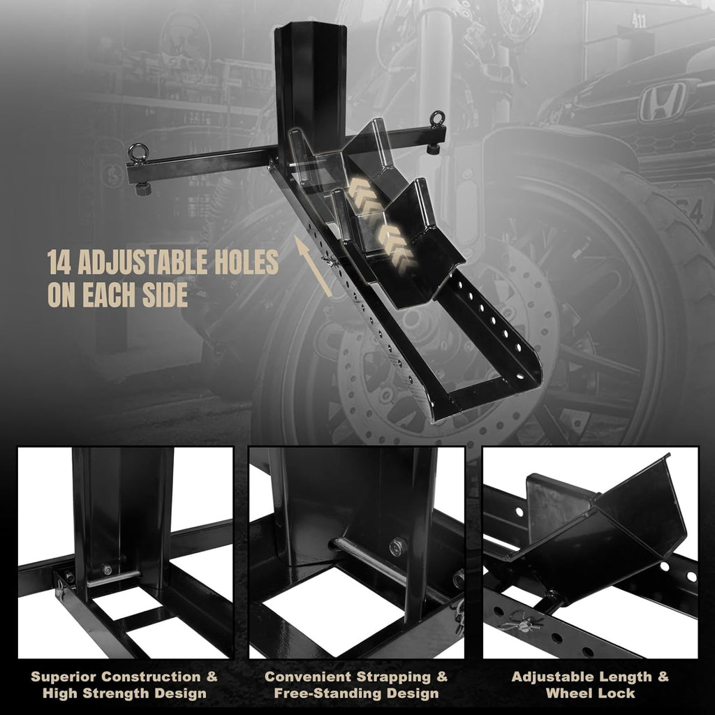Motorcycle Trailer Wheel Chock, Adjustable Heavy-Duty Steel Stand for 16"-25" Tires I734