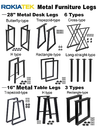 H-Shape Steel Desk Table Legs 28 Inches, 2 Pack, Matte Black H878