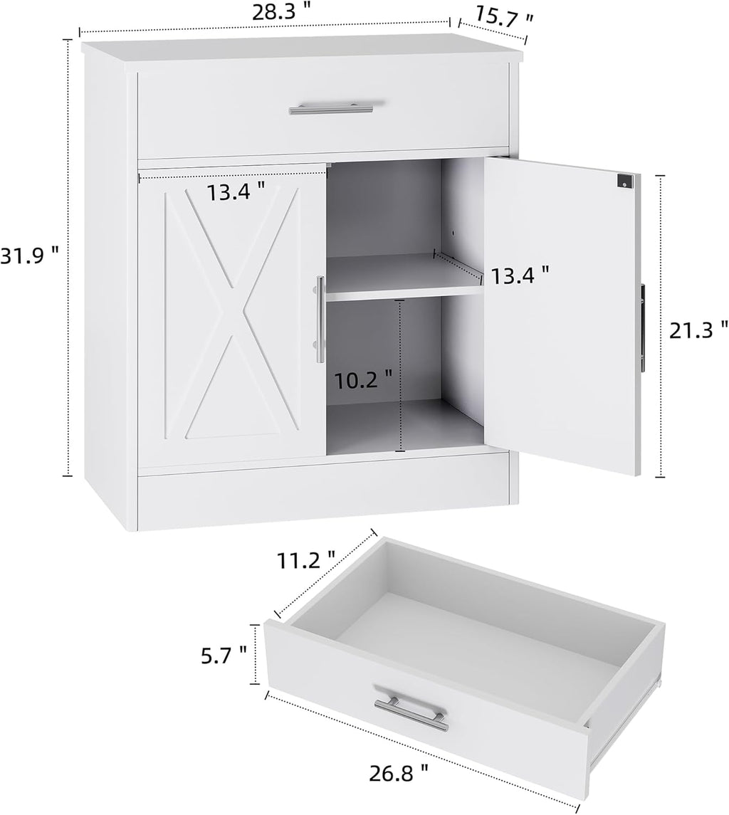 Modern Farmhouse Sideboard Buffet Cabinet with 2 Doors and Storage, Ivory White J8243
