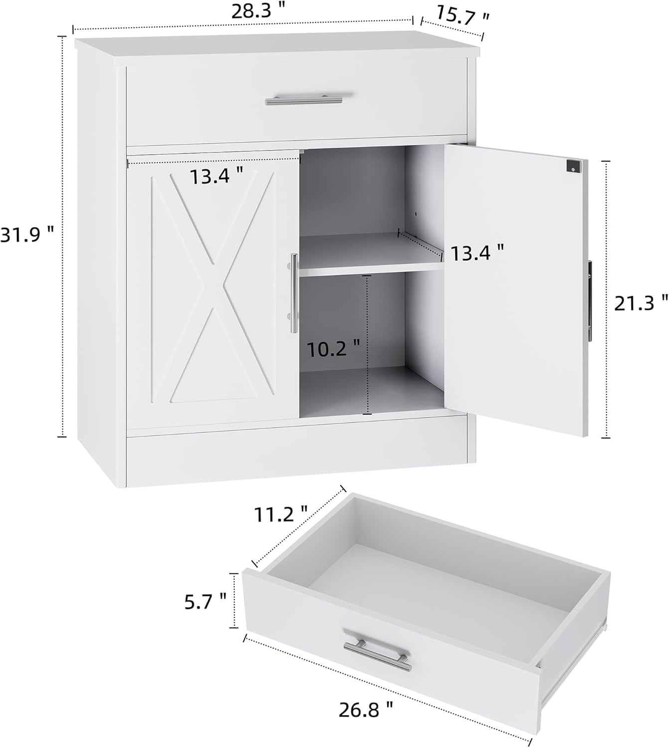 Modern Farmhouse Sideboard Buffet Cabinet with 2 Doors and Storage, Ivory White J8243