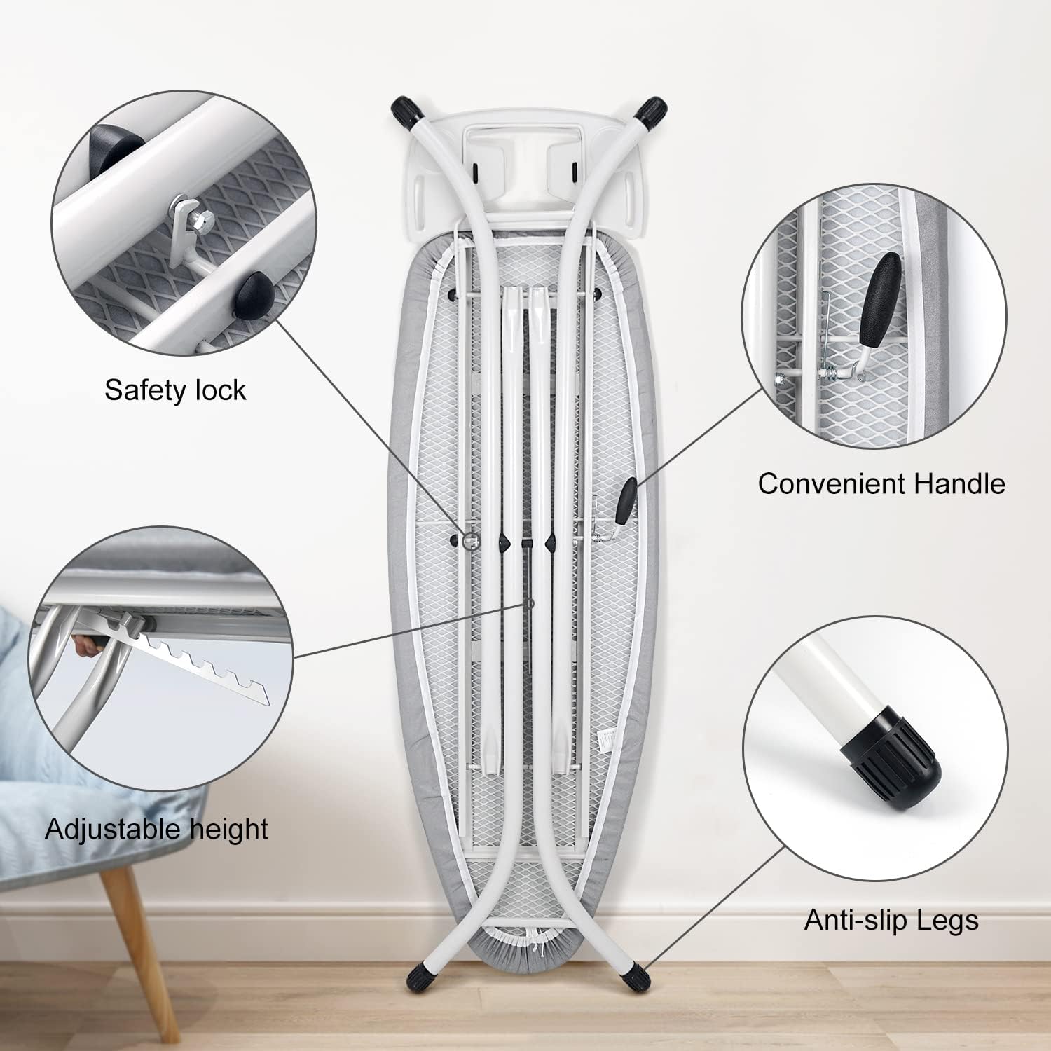 Ironing Board, Heavy Duty Full Size with Adjustable Height, Grey C545901